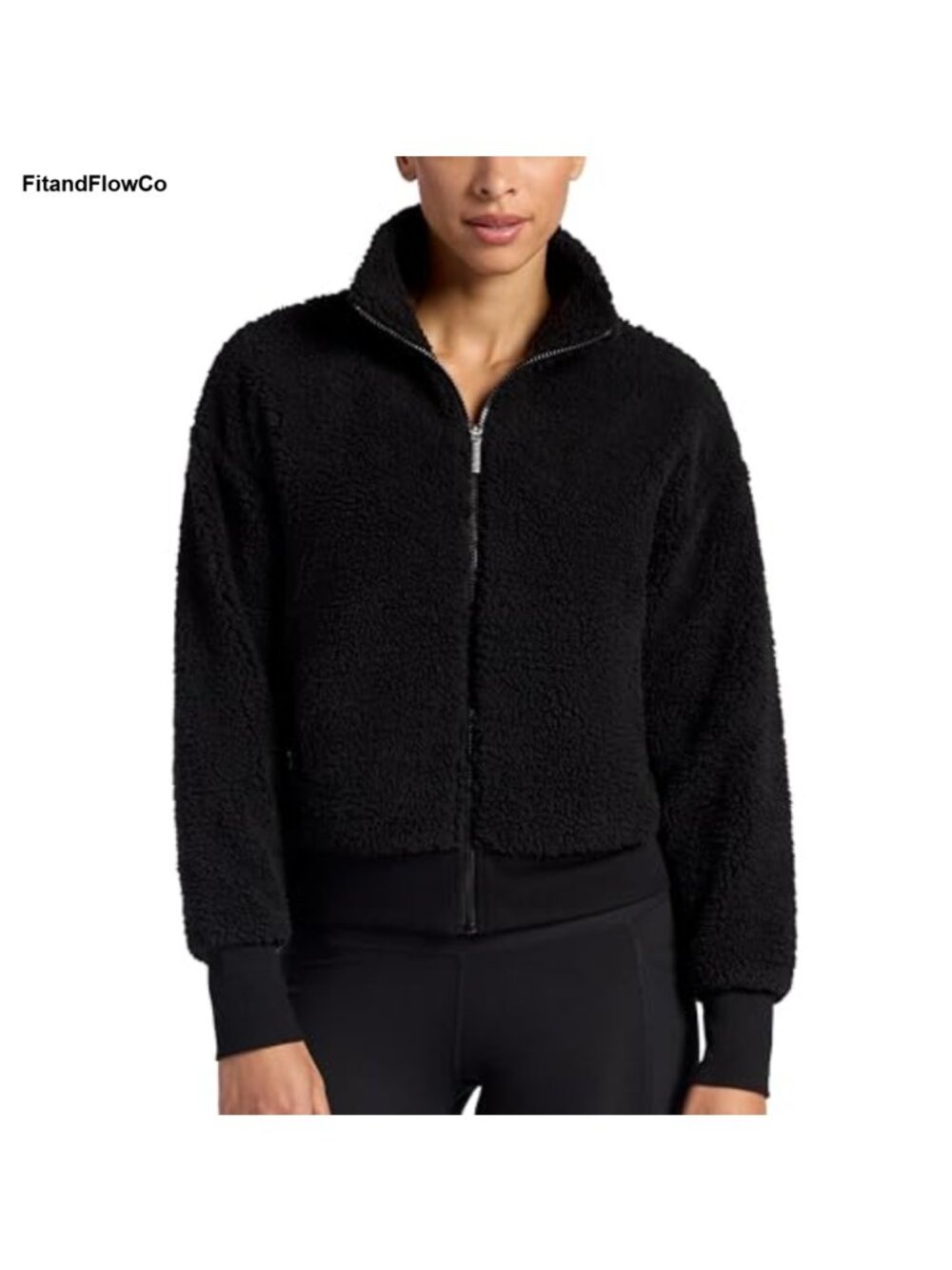Sherpa Jacket Cropped Fit Stretch Heavyweight Fleece Full Zip Activewear